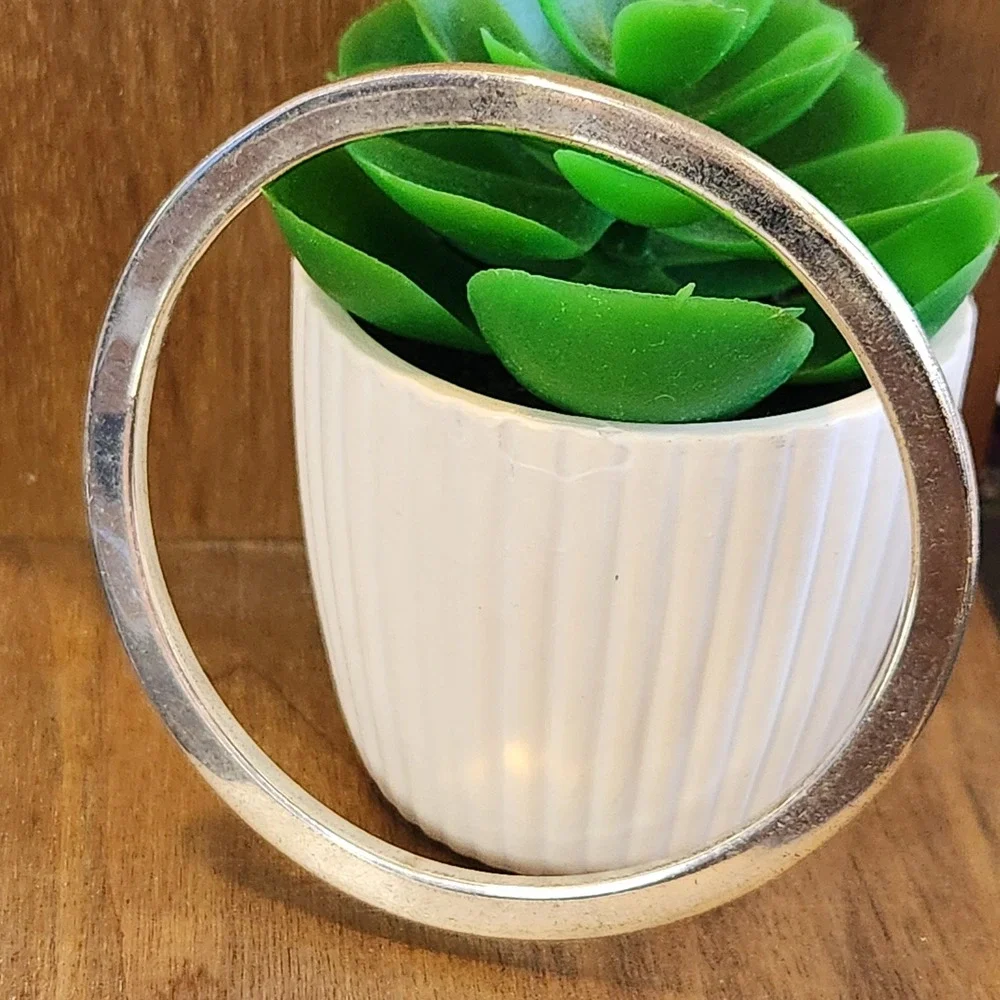 Silver Tone Minimalist Polished Round Slip On Bangle Bracelet Slim Stackable 2.5